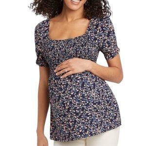 Isabel Maternity | Floral Smocked Maternity Short Sleeve Shirt Top